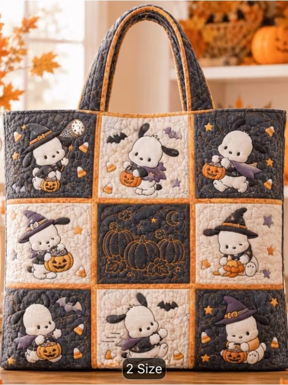 Quilted Halloween Patchwork Tote Bag - Black & Cream